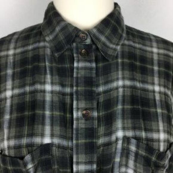 PIns & Needles Gray Green Gathered Plaid Button Down Top Sm - Picture 2 of 7